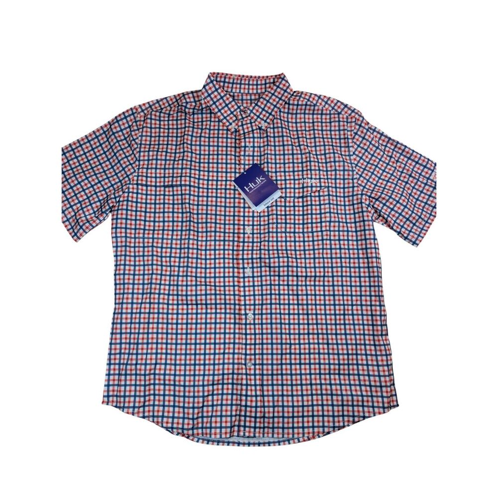 Huk Mens NWT Performance Fishing Shirt Size Med Plaid Vented Breathable